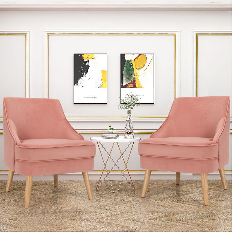 Costway Set of 2 Accent Chairs Velvet Single Sofa Chair w/Rubber Wood Legs Pink\Green\Grey, 2 of 11