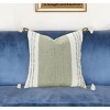 HomeRoots 20" Green and White Color Block Cotton Throw Pillow With Tassels - 2 of 3