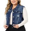 Agnes Orinda Women's Plus Size Sleeveless Chest Pockets Button-Up Denim Vests - 2 of 4