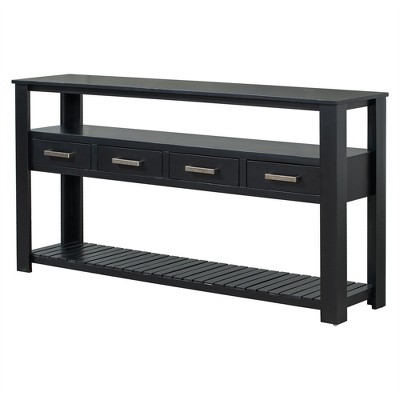 attop Entryway Table with 4 Drawers & 3 Shelves, Console Table with Metal Handles for Living Room & Hallway