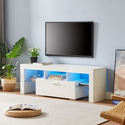 Xiyuyeu Tv Stand For 55 Inch Tv With Led Light Belt And Toughened Glass ...