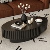 KIGFTSOD Oval Coffee Table Handcrafted Relief Sturdy Pedestal Wooden Olive-Shaped Tea Table for Living Room - 2 of 4