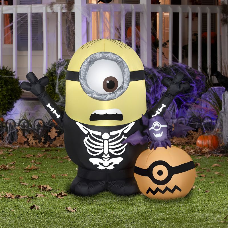 Gemmy Airblown Inflatable Minion Skeleton w/Pumpkin Scene Universal, 3 ft Tall, Multicolored, 2 of 5