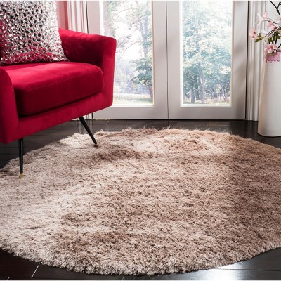 Plush Beige Round Shag Wool Blend 5' Area Rug