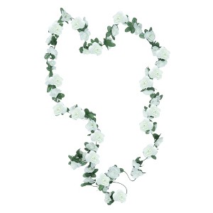 Unique Bargains Artificial Flowers Hanging Vine Rose Vine Garland 86.6" White 4 Pcs - 1 of 4
