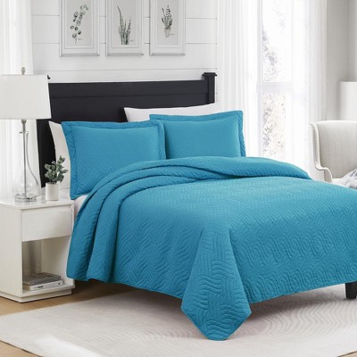 RT Designers Collection Ruby 3 Pieces Pinsonic Lightweight Quilts Set Queen Size For Bedding Blue — фото 2