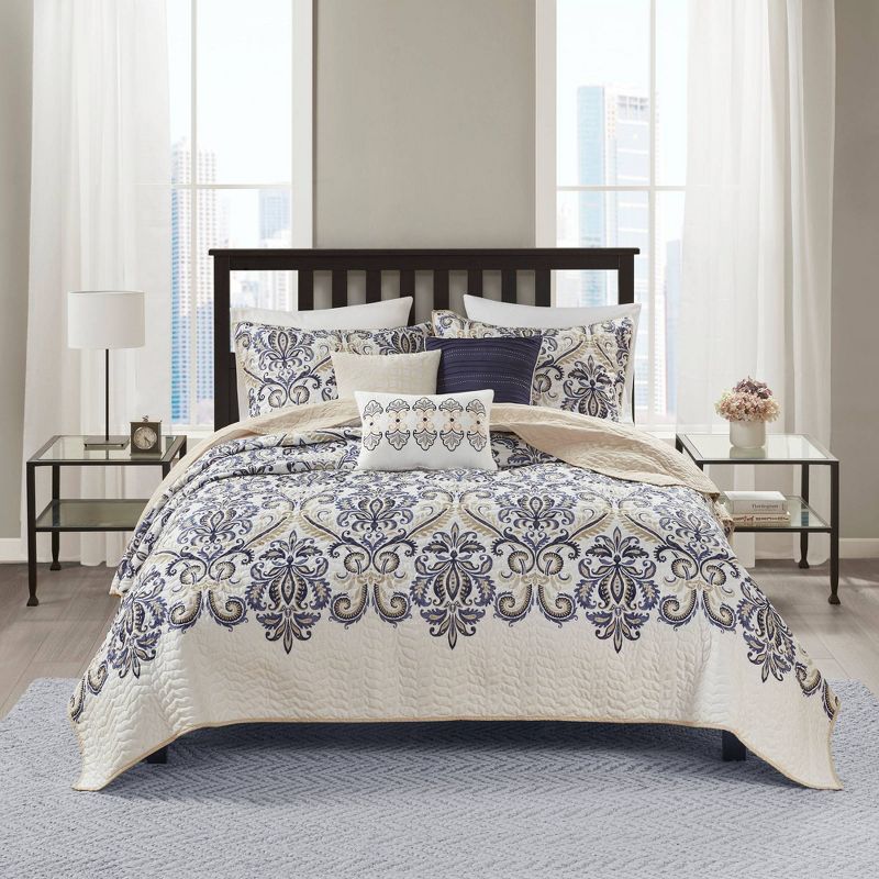 6pc Cascade Reversible Quilted Coverlet Set Blue - Madison Park, 5 of 12