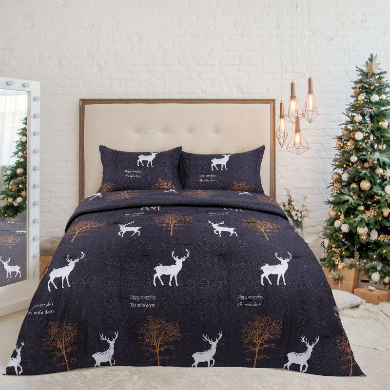 PiccoCasa Comforter Sets Duvet Bed Sets Elk Tree Pattern Comforter with 2 Pillow Shams 3pcs, 2 of 6