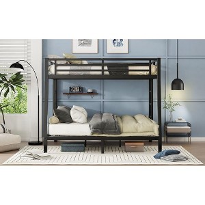 Okak Full over Queen Metal Loft Bunk Bed Heavy Duty Bedframe with Ladder & Slats Support for Adults Teens Noise Reduced No Box Spring Needed, Black - 1 of 4