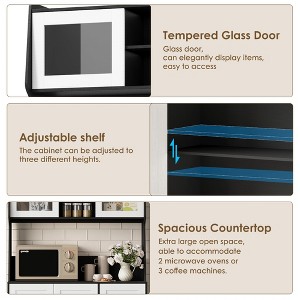 Kitchen Pantry Cabinet with Microwave Shelf, Freestanding Hutch Cabinet with 3 Drawers and LED Lights, Tall Storage Cabinet - 1 of 4