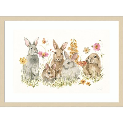 Bunny Hop Spring Scene Wood Framed Wall Art Print