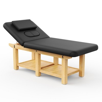 Dolonm 31.5" Wide Six legs - Quality Leather Beauty Spa Furniture Massage Table Bed Wooden Facial Bed Wooden Beauty Bed - Black