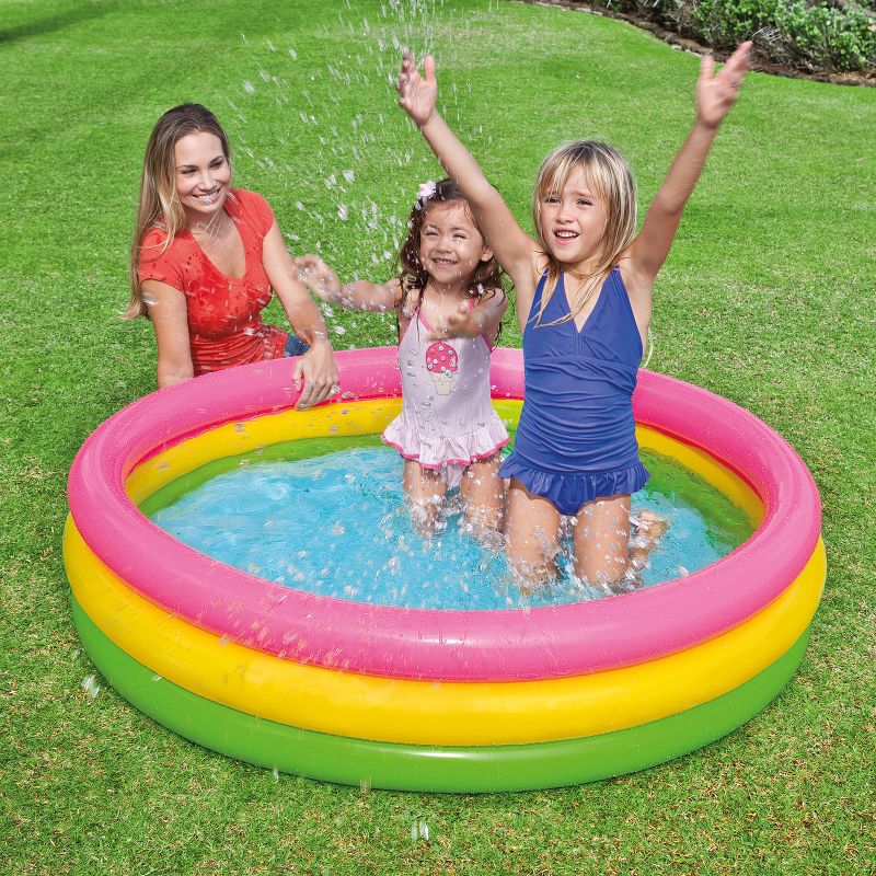 Intex 58" x 13" Inflatable Sunset Glow Colorful Backyard Kids Vinyl Splash Pool and 221 Inch Inflatable Racing Fun Water Slide with 2 Surf Riders, 3 of 7