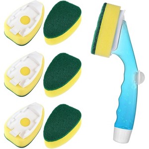 Non Scratch Dishwand Refill Handle with Sponge Heads, Soap Dispenser Scrubbers Set for Dishwashing and Kitchen Cleaning - 1 of 4