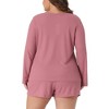 Agnes Orinda Women's Plus Size Waffle Solid Color Long Sleeve Comfortable 2 Pieces Pajama Sets - 4 of 4