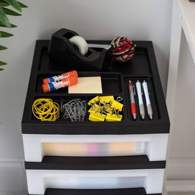 Black 5-Drawer Plastic Storage Tower with Organizer Top