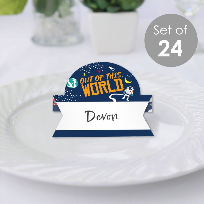 Big Dot of Happiness Blast Off to Outer Space - Rocket Ship Baby Shower or Birthday Party Tent Buffet Card - Table Setting Name Place Cards - 24 Ct, 2 of 9
