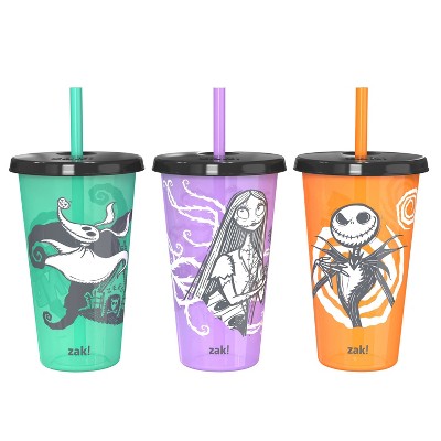 Zak Designs 3pc 25 fl oz Glow in the Dark Nightmare Before Christmas Polypropylene Tumbler Set Purple/Orange/Teal Green