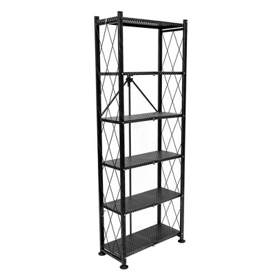 Origami 6 Tier Classic Stamped Steel Bookcase Organizer Storage Rack, Black