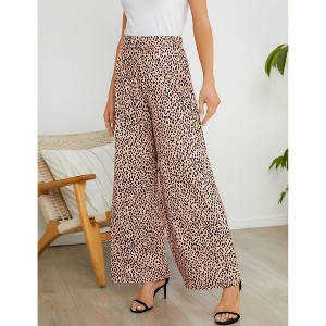 Women's Wide Leg Pants Casual Palazzo Flowy Pants Elastic High Waist Lounge Drawstring Long Trousers - 1 of 4