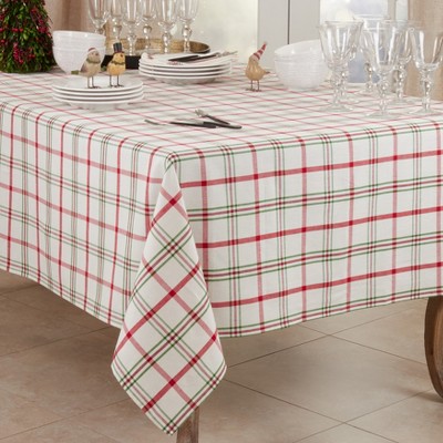 Saro Lifestyle Plaid Design Cotton Tablecloth, 70"x70", Red/Green