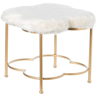 Fabulaxe Cloud Shaped White Fur Gold Vanity Stool