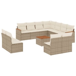 vidaXL 12 Piece Patio Sofa Set with Cushions Beige Poly Rattan - Beige With Table - 1 of 4