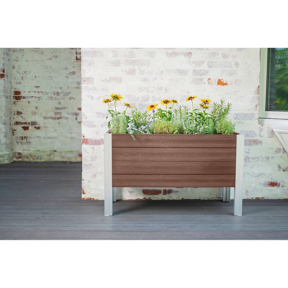 Photos - Flower Pot Vita 16"x39" Wide Rectangular Vinyl URBANA Greens Planter Box Espresso: Weather-Resistant, with Trellis 