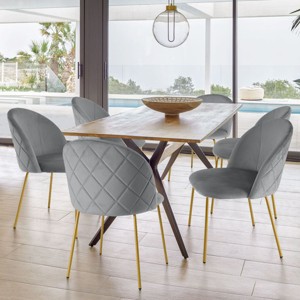 Set Of 6 Nano Tufted Velvet Upholstered Side Chair Gold Leg -Maison Boucle - 1 of 2