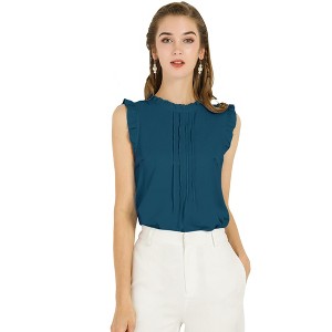 INSPIRE CHIC Women's Ruffled Curved Hem Business Office Vintage Sleeveless Blouse - 1 of 4