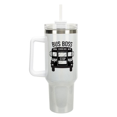 Elanze Designs Bus Boss Best School Driver 40 oz. Stainless Steel, Large Water Bottle Coffee Mug, Spill & Leak Resistant, Thermal Travel Tumbler with