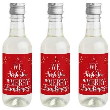 Big Dot of Happiness Red and Gold Friendsmas - Mini Wine and Champagne Bottle Label Stickers - Friends Christmas Party Favor Gift - Set of 16