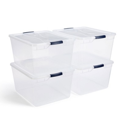 Rubbermaid Cleverstore Clear 71 Qt, 4 Pack Holiday Storage Tote with Tray  Inserts 