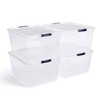 Rubbermaid Cleverstore Clear Latching Stackable Plastic Storage Tote Containers with Lids for Home and Office Organization