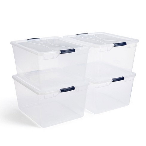 Rubbermaid Cleverstore 71qrt Home/office Clear Plastic Storage Tote With  Latching Lid (4 Pack) : Target