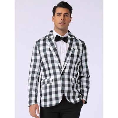 INSPIRE CHIC Men's Regular Fit Contrast Color Gingham Plaid Blazer Black White X-Large — фото 2
