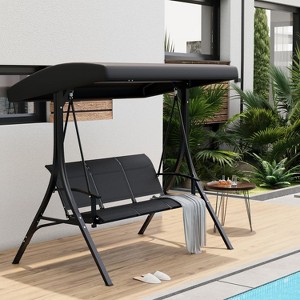 3-Seater Outdoor Porch Swing Chair with Adjustable Canopy, Heavy-Duty Steel Frame, 600 Lb Capacity, Weatherproof Cushions - 1 of 4