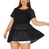 Agnes Orinda Women's Plus Size Tiered Lace Allover Round Neck Short Sleeve Mesh Peplum Blouses - 2 of 4