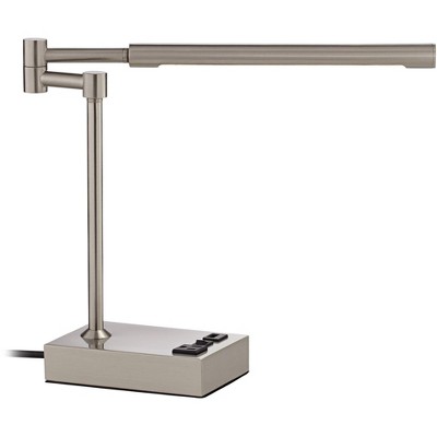 360 Lighting Modern Swing Arm Desk Table Lamp 13" High with USB and Outlet LED Brushed Nickel Acrylic Diffuser for Bedroom Office