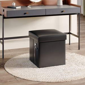 Pinmoco 15" Collapsible Storage Ottoman, Faux Leather Cube Organizer Makeup Stool Foot Rest with Side Pocket for Living Room - 1 of 4