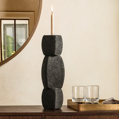 Modern Ceramic Candle Holder - Contemporary Ceramic Pillar & Taper Holder for Home & Office Decor