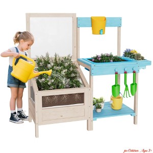 Outdoor Garden Potting Bench Table All-Weather Garden Table Work Station w/ Transparent Planter Box Raised Garden Bed 3 Side Plant Pots - 1 of 4