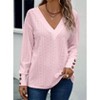 Women's V Neck Lace Up Long Sleeve Drop Shoulder Button Detail Casual T-Shirt - 2 of 3