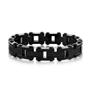 Metallo Stainless Steel Micro Pave CZ Bracelet - Black Plated - Black - 8.5 Inch - 1 of 4