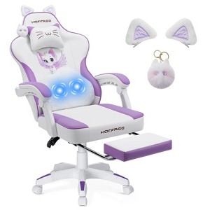 Hoffree Cute Pink Gaming Chair Girls Ergonomic Desk Chair with Footrest & Massage Lumbar - 1 of 4