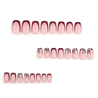 LOVELAY CREATIONS Cherry French Tip Square Press-On Nails, Leopard Print