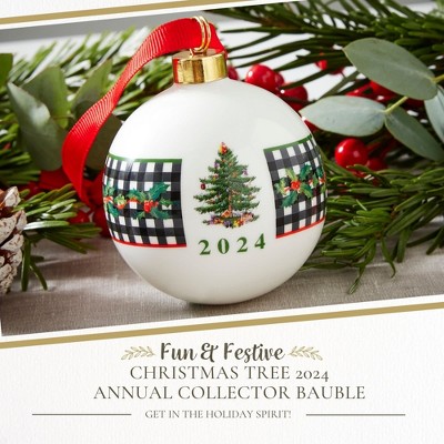 2024 Porcelain Christmas Tree Ornament with Red Ribbon