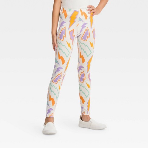 Girls' Lightning Bolt Leggings - Cat & Jack™ Cream M