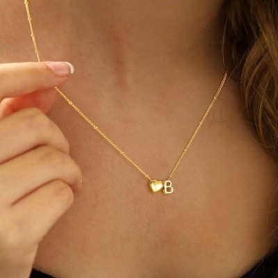 Gold Heart Initial Necklace - 18K Gold Plated Dainty Personalized Jewelry For Women