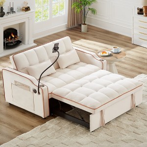 54.7'' Velvet Foldable Recliner Double Seat Sleeper Sofa with USB Port, Side Pockets, and Adjustable Backrest - 1 of 4